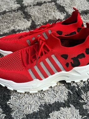 Red Knit Athletic Sneakers with White Sole